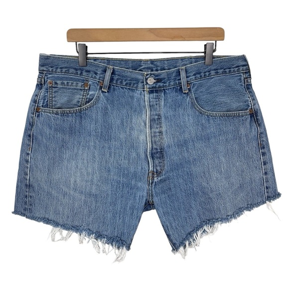 Vintage Levis 501 Cut Off Jean Shorts Size 16 High Rise Button Fly Raw Hem 1990s - Picture 2 of 8